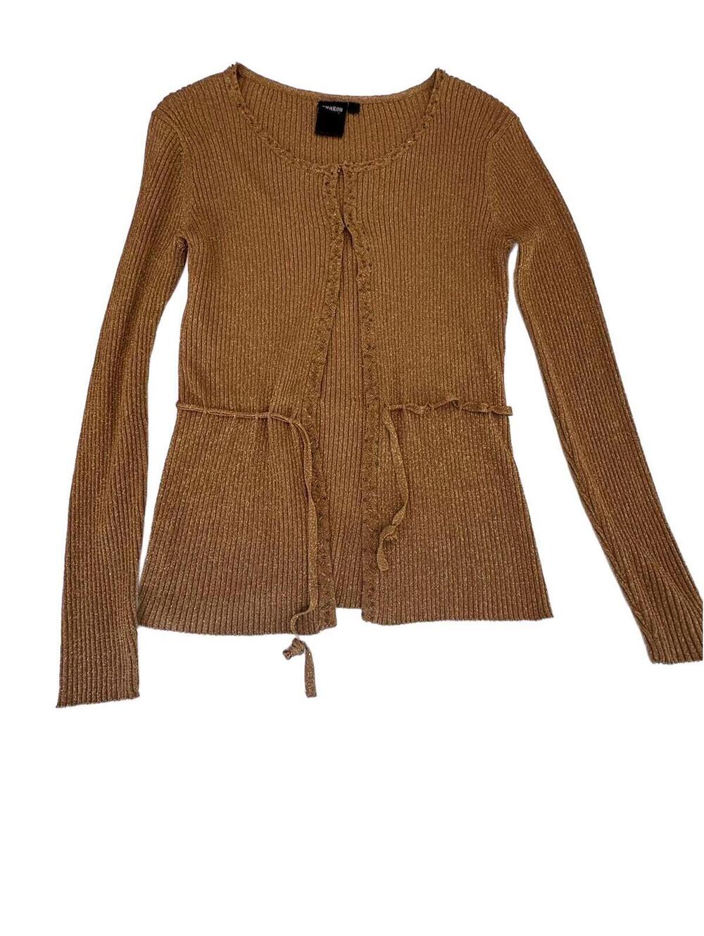 Y2K Vintage ribbed cinched beaded cardigan grandmacore